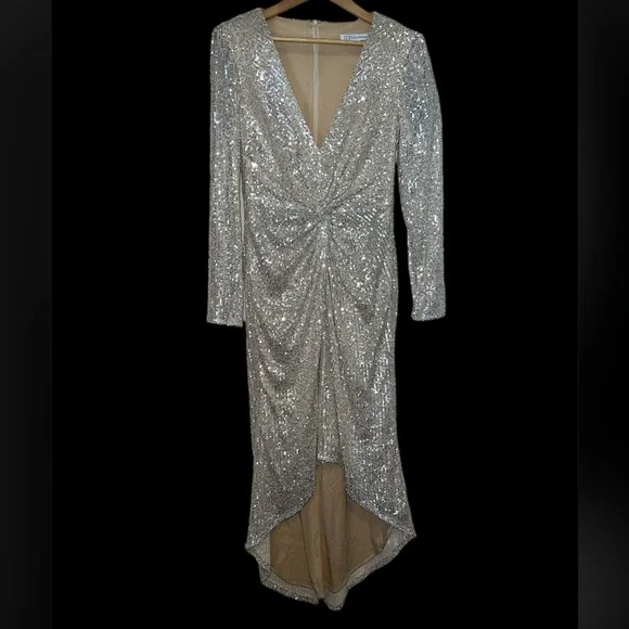 👗 NWT! Mac Duggal Sequin Knotted Hi Low  Dress - Picture 4 of 11